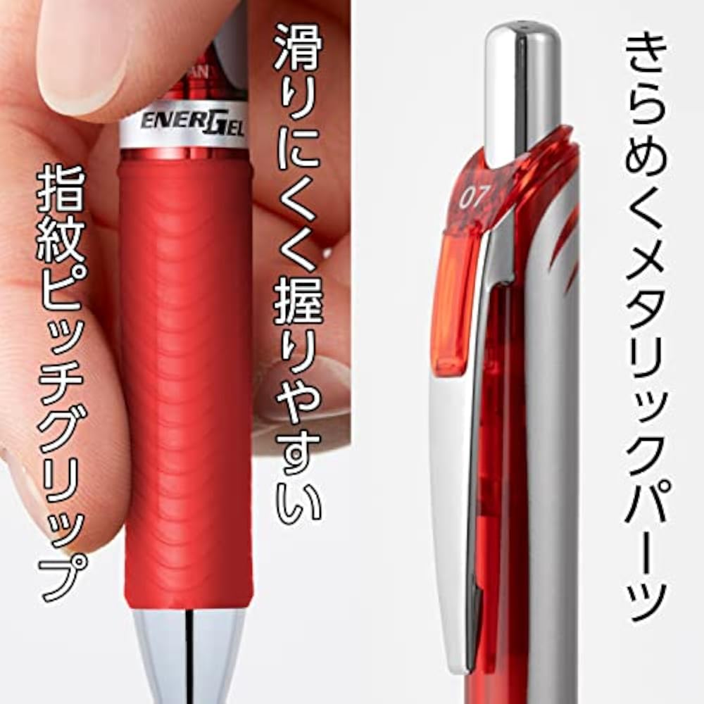 Шариковая ручка Pentel Гелевые чернила Гелевая Нажимной механизм 1,0 мм Серебристый корпус BL80-B Красный