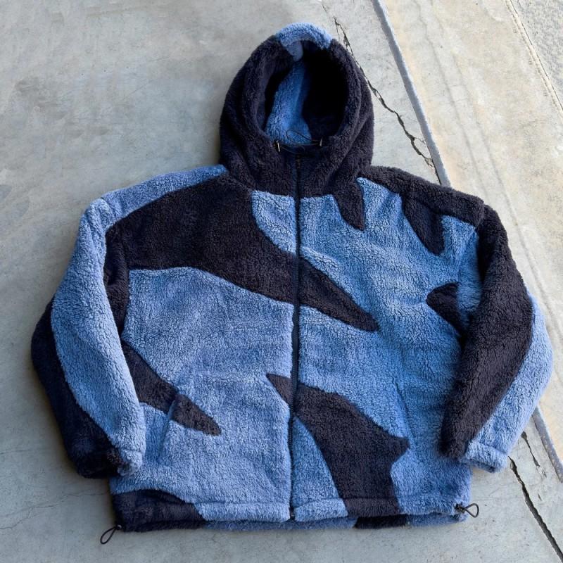 Unisex Fleece Hooded Sweatshirt Color Block Warm Winter Casual Jacket