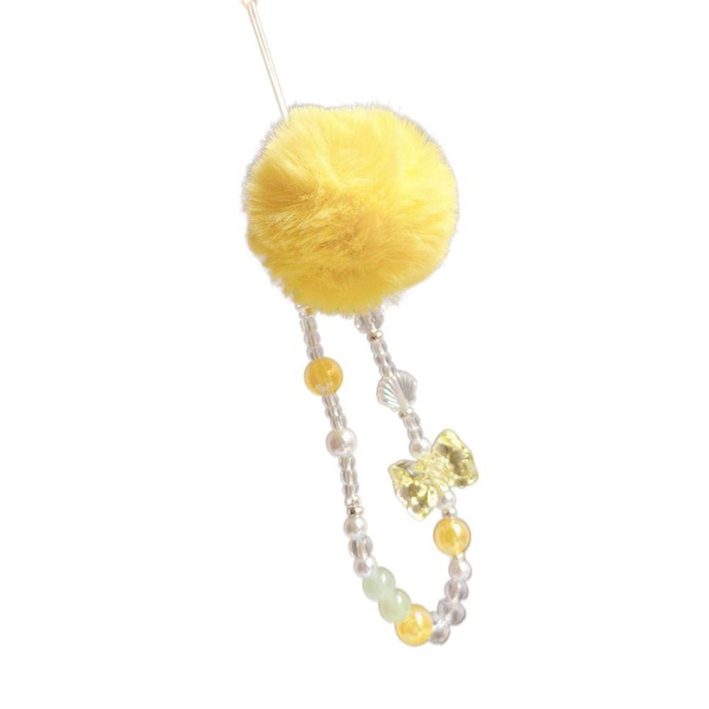 Hair Ball Mobile Phone Chain Sweet Girl Cellphone Pendant Beaded Phone Straps  Bag Pendant