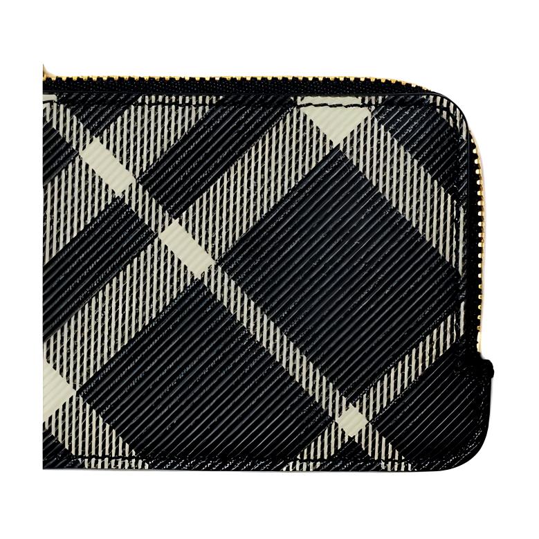 Burberry Check Zip Card Holder, Black & Beige Plaid Leather Coin Purse with Gold Hardware,Card Case for Daily Carry, Business & Travel 80951191
