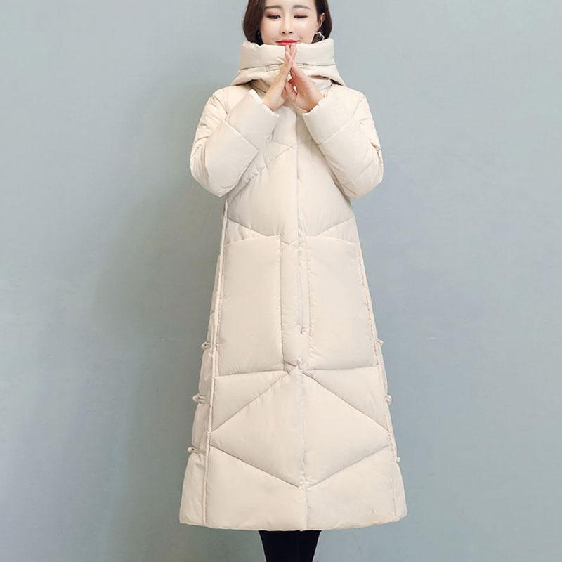 Пуховик, женский утепленный пуховик, зимняя свободная стеганая куртка, длинная стеганая куртка, однотонная зимняя одежда