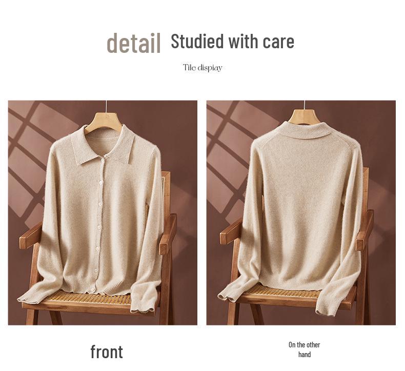 Women's Cashmere Polo Neck Sweater – Long Sleeve, Soft, Loose, Comfortable, Versatile, Solid Color.