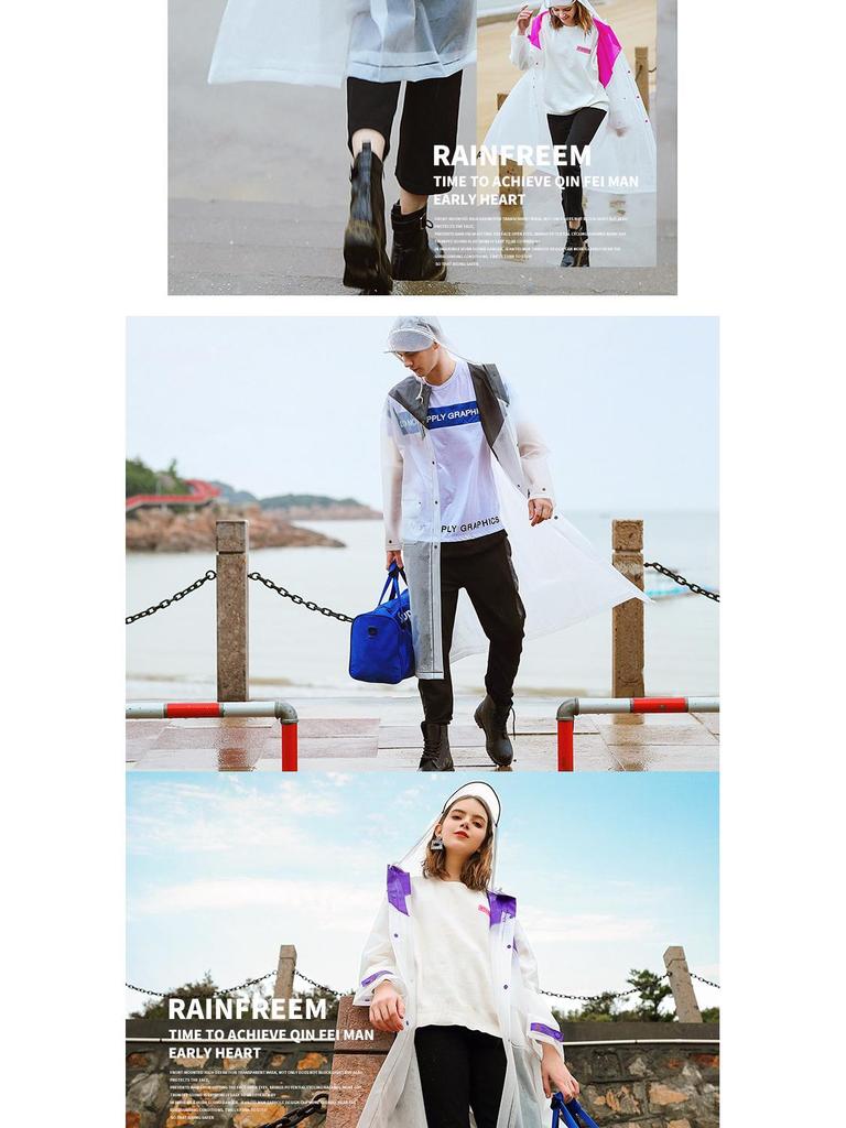 Qinfei Unisex Long Travel Rain Poncho with High-Frequency Heat-Pressed Seams