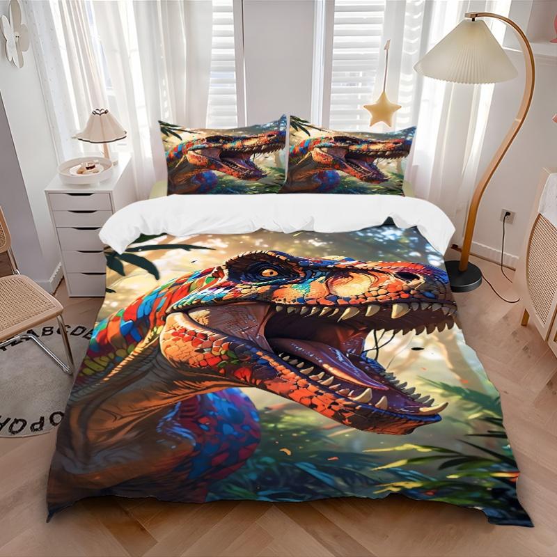 3pcs bedding set Dino Jungle Includes 1 Comforter + 2 Pillowcases, Without Pillow Inserts, Soft Comfortable, Lightweight Breathable, Printed