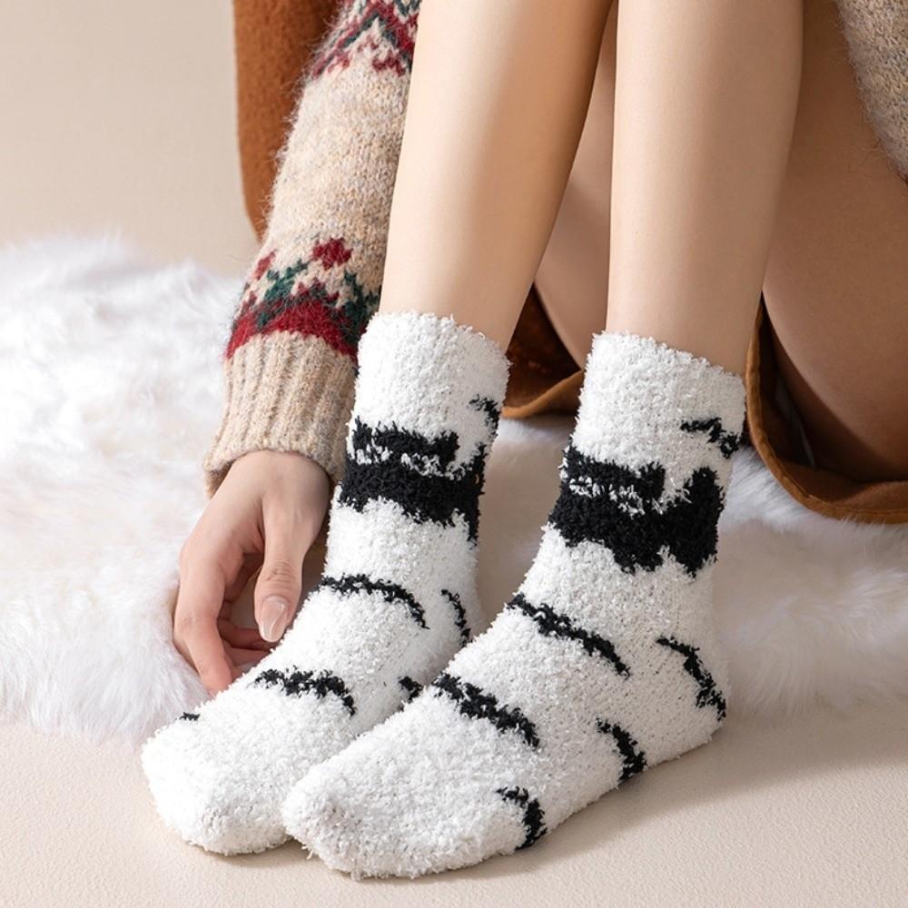 Soft Halloween Socks Elastic Winter Floor Socks Bat Coral Fleece Socks Hallowmas Gift