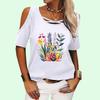 Women Fashion Round Neck Top Summer Off Shoulder Tee Shirt Casual Floral Print Short Sleeve T-shirt