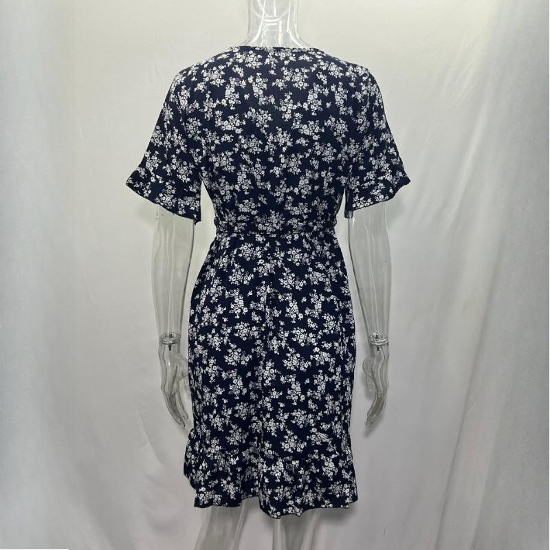 GMXIA Summer Printed V-Neck Tie High Waist Chiffon Floral Dresses