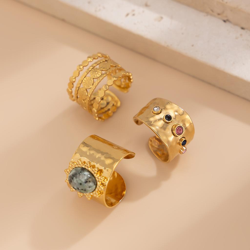 3Pcs Colorful Zircon Crystal Wide Rings Set for Men Women Vintage Metal Elegant Inlaid Rhinestone Finger Rings Jewelry Gifts