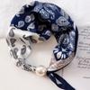Polyester Pearl Decoration Scarf Lightweight Silk Scarf Artistic Neck Scarf  Neck Wrap