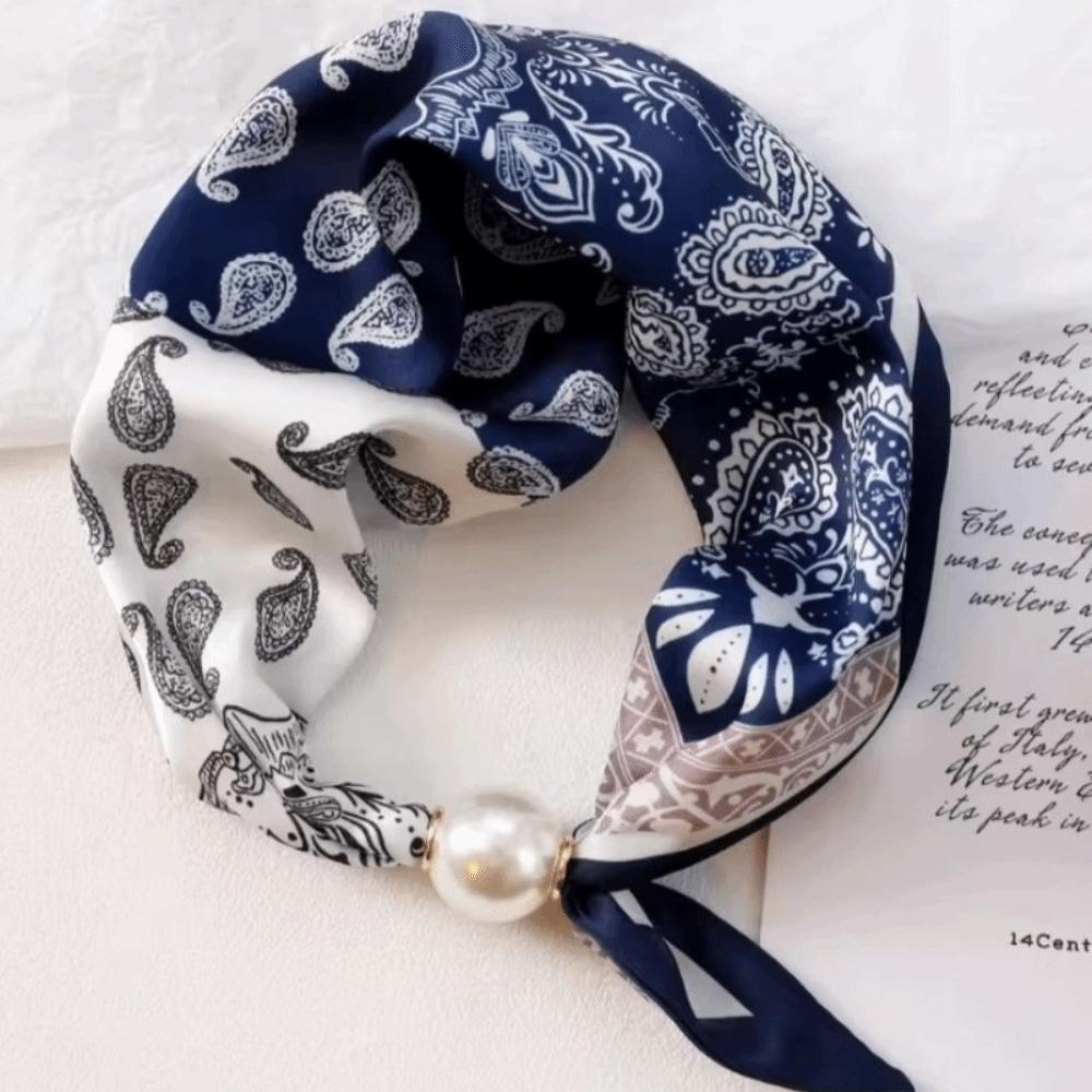 Polyester Pearl Decoration Scarf Lightweight Silk Scarf Artistic Neck Scarf Neck Wrap