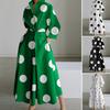 Women's Boho One Button Wrap Shirt Dress Polka Dots Print Long Sleeve Maxi Dress Lapel Collared V-neck Long Swing Dress