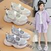 Girls' shoes summer new breathable sneakers princess children's single shoes medium and older children's girls hollow single mesh shoes