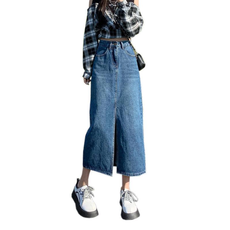 Элегантная летняя повседневная юбка-бюстье из денима с высокой талией, прямая, в стиле ретро, с юбкой-трапецией, средней длины, универсальная, удобная, модная