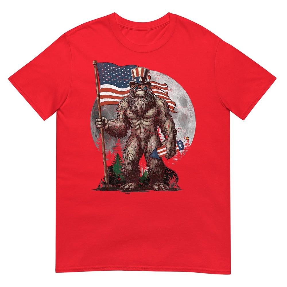 Bigfoot 4th Of July Shirts Unisex Sasquatch Usa American Flag Tshirt