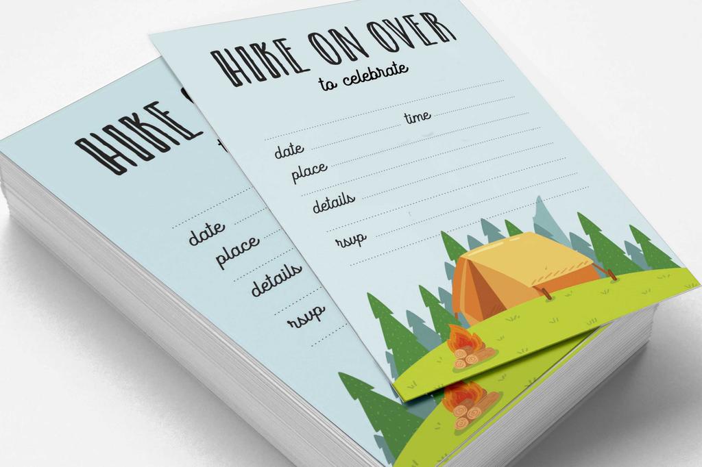 Inkdotpot Набор из 30 приглашений на детский день рождения или пижамную вечеринку, приглашения на день рождения в поход с палатками в конвертах, приглашения с заполнением пустых мест