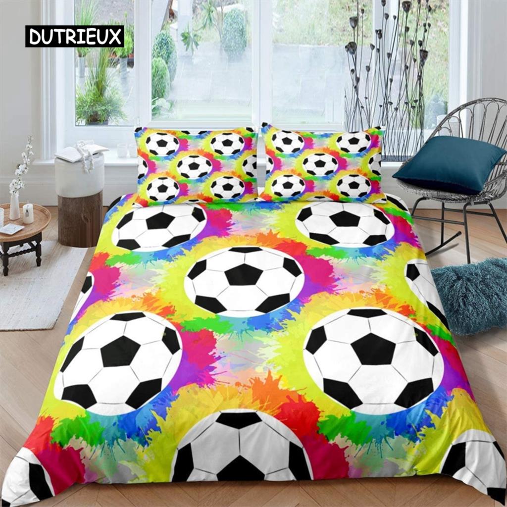 Flame Soccer Duvet Cover Set Football Polyester Comforter Cover for Kids Teens Boys Soccer Lover Bedding Set Bedroom Decoration