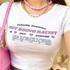 Y2K Aesthetics Cute Letter Print Basic Baby Tees Streetwear O-neck Short Sleeve T-shirt Summer  White Crop Top Slim