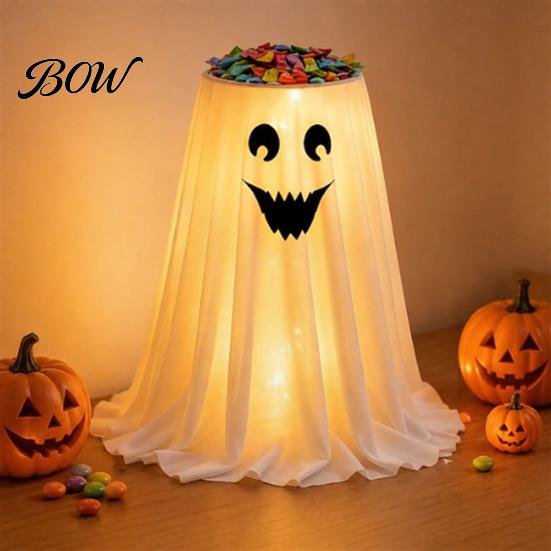 Halloween Ghost Candy Bowl Stand with Remote Control, Large LED Lighted Event Tableware Cute Holder for Front Door Porch Outdoor Indoor Decor