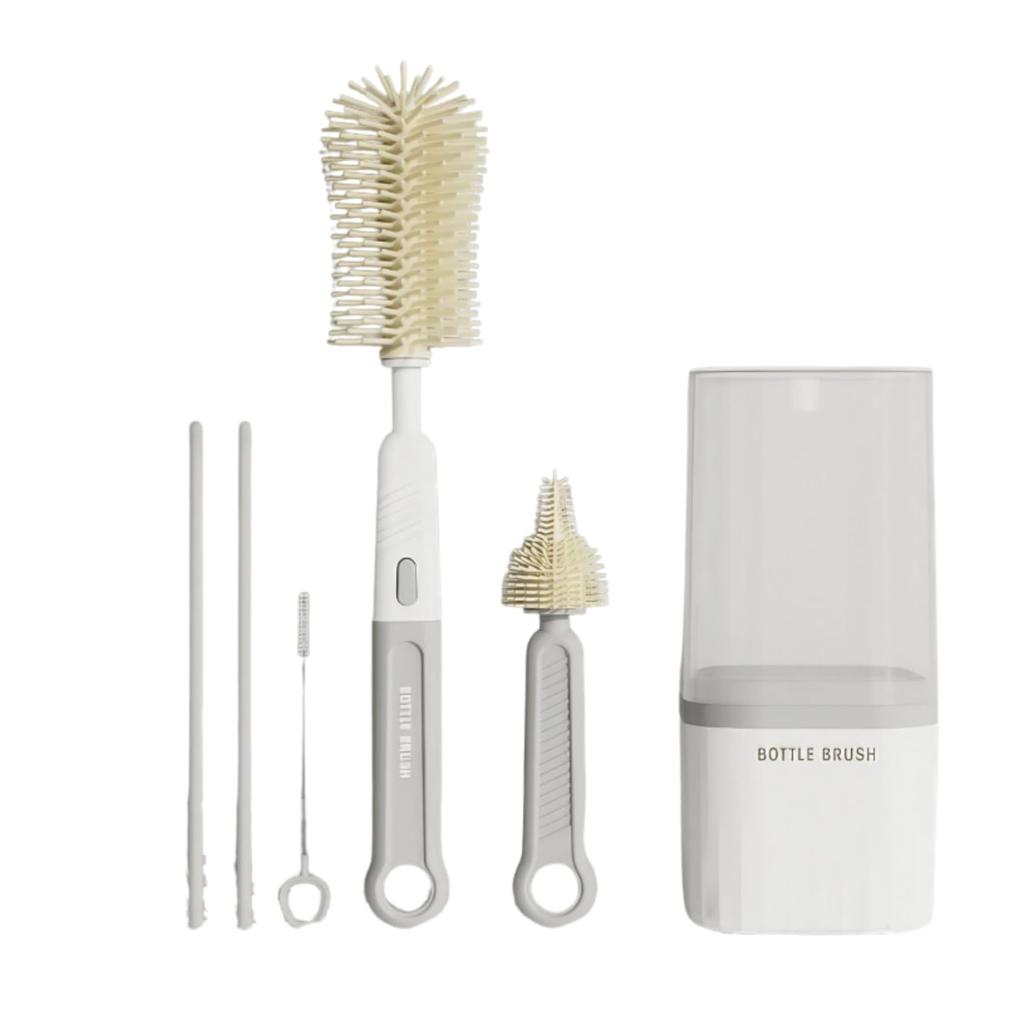 DIZLAS Набор для чистки детских бутылочек с силиконовой подставкой, портативный и легкий для переноски, для путешествий (белый)