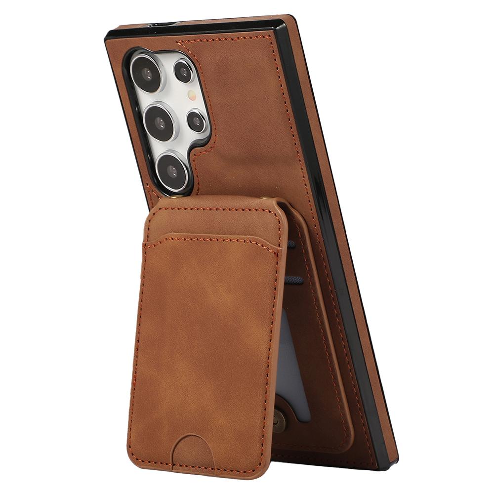 For Samsung Galaxy S24 Ultra Case Card Holder Kickstand Leather + TPU Phone Cover with Shoulder Strap