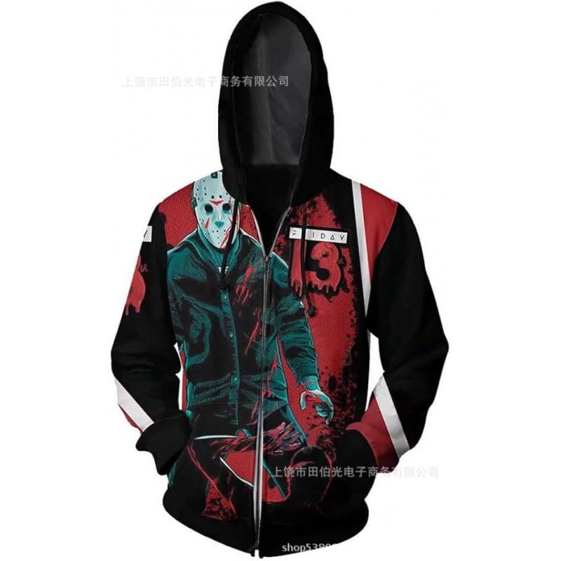 Halloween 3D Digital Print Hooded Sweatshirt Unisex Loose Fit Long Sleeve Casual Winter Top