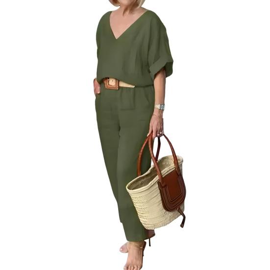 2 шт./компл., блузка, комплект брюк, топ с v-образным вырезом и длинными рукавами, широкие брюки, свободные брюки с эластичной резинкой на талии, повседневная домашняя одежда для поездок на работу, наряд