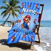 Custom Name Personalized Super Mario Print Beach Towel, for Trip Camping Beach Party Home Decor, Birthday Gift for Family & Friends