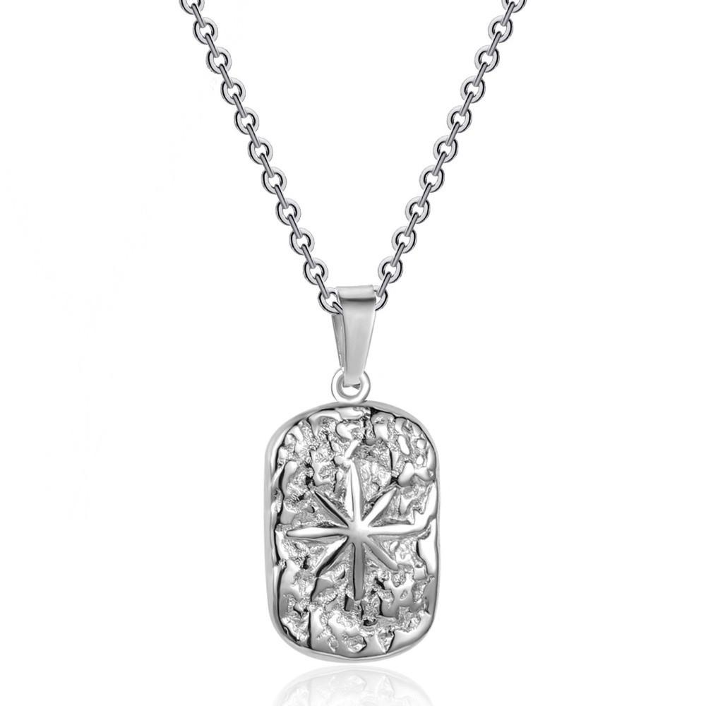 Non Fading Compass Pendant Necklace Silver Color Geometric Pendant Necklace for Men Women