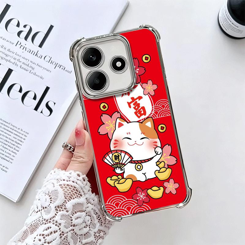 Счастливый Кот Манеки Неко Японский Мягкий Чехол Для Телефона Для Xiaomi Redmi Note 14 15 Pro Plus 13 12 11S 11T 5G 10 9S 9 Покрытие Защита От Падения F