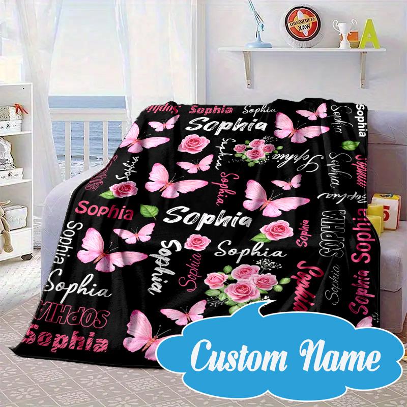 Custom Name Purple Elephant Blanket bed sofa Blanket Flannel Blanket for Camping, Hiking, Picnic Essentials,gift for Fan family