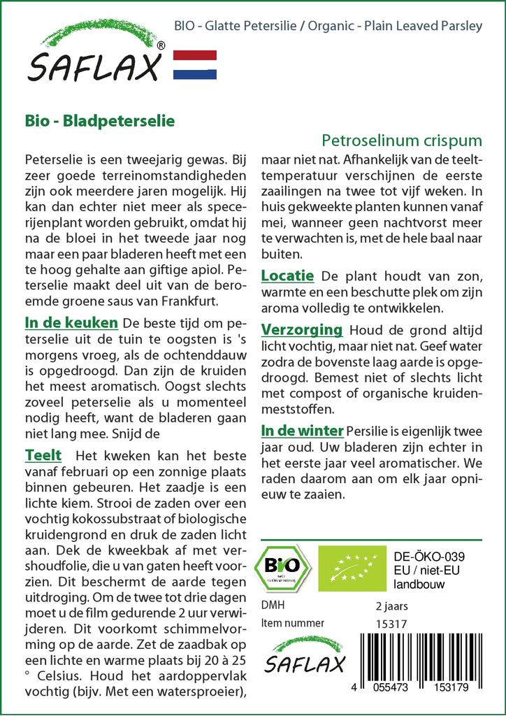 SAFLAX Garden in the Bag - Органическая - Петрушка с простыми листьями - 600 семян - С субстратом в подходящем стоячем пакете - Petroselinum Crispum