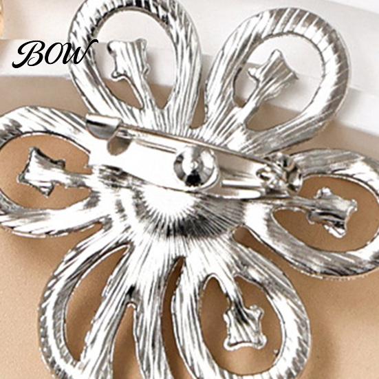 Elegant Flower Accessory Faux Pearl Rhinestone Brooch, Hollow Floral Lapel Pin Decorative for Wedding Bridal Shower, Women Girls Clothing Jewelry