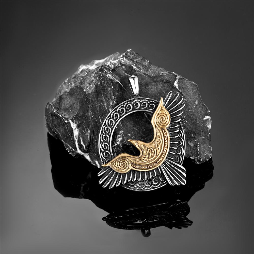 Нержавеющая Сталь Скандинавская Мифология Орел Ожерелье Мужчины Викинги Ворон Никогда Не Блекнет Золотой Цвет Вегвизир Славянские Руны Амулет Подвеска Подарок