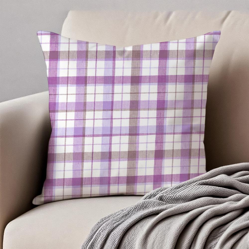 CCheckered pattern Cushion Cover Pillowcase Antidustmite Invisible Zipper Short Plush Sofa Cushion