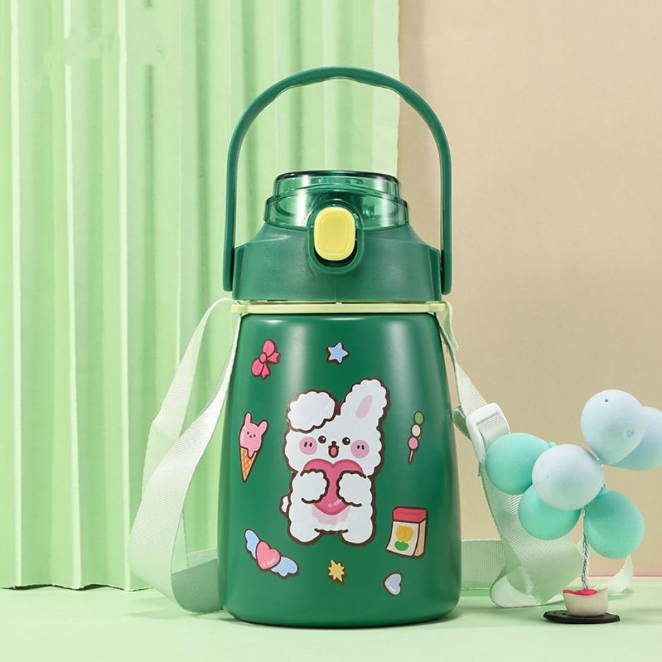 Чашка-термос большой емкости с соломой и ремешком, пищевой экологически чистый материал, бутылка для воды 1,1 л для женщин и мужчин, Лар