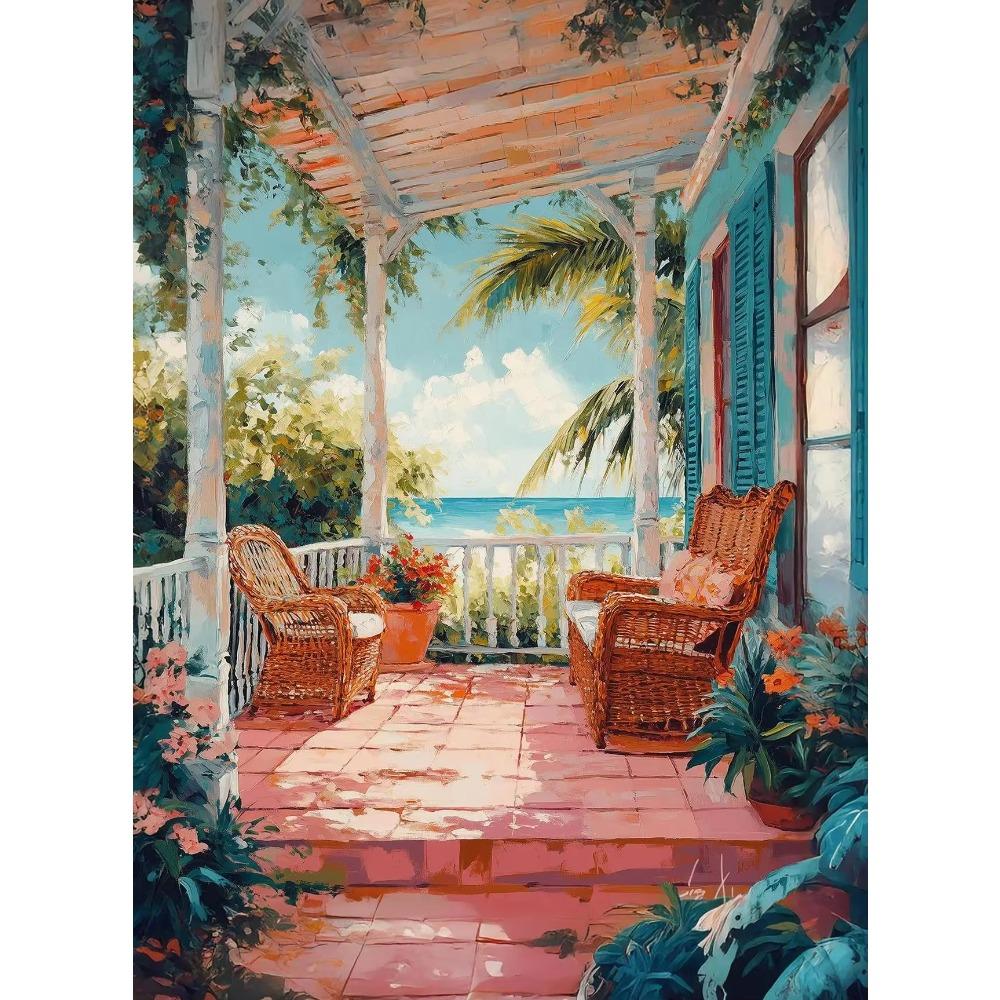 Fresh Italian Summer Ocean Landscape Art Poster Canvas Printing Coastal Villa Hotel Homestay Wall ation Painting Frameless