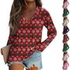 Women's Casual Fashion Christmas Graphic Printed Casual Print Long Sleeve V-Neck Pullover Top Blouse