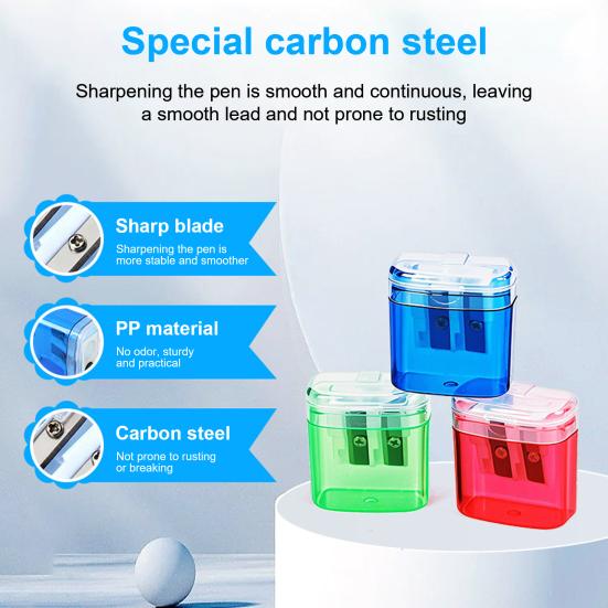 Dual-Hole Pencil Sharpener 4 Color Transparent Plastic Sharpener for Standard Jumbo Pencils Kid-Friendly Portable Pencil Sharpener with Cover