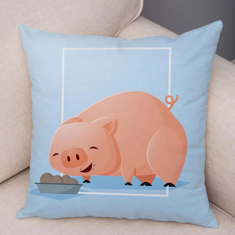 Милый мультяшный животный декор, наволочка, свинья, медведь, корова, акула, диван, наволочка для комнаты, детский сад, дом