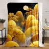 Golden trees and flowing white waterfall among soft glowing yellow hills. for all seasons blanket lunch break throw gift