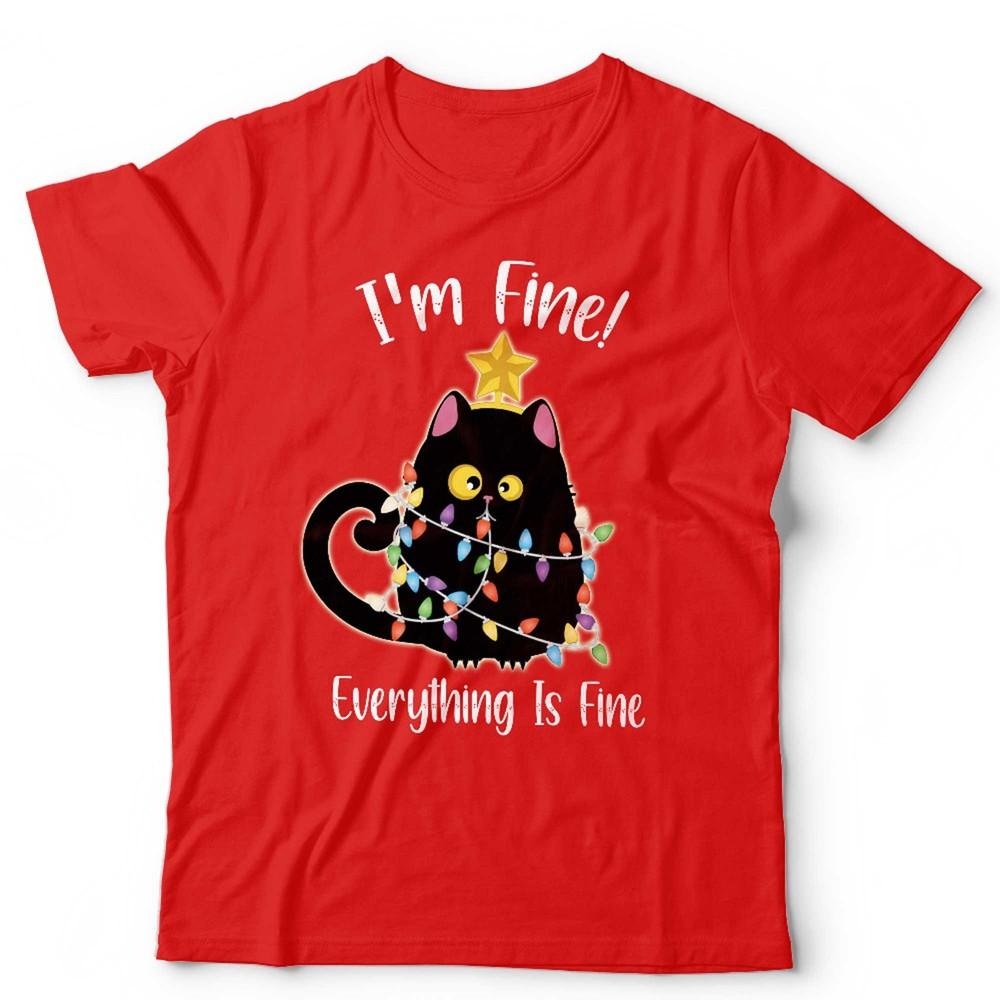 Christmas Cat T Shirt Unisex & Kids I'm Fine Everythings Fine Funny Cute Kitten Unisex T-Shirt
