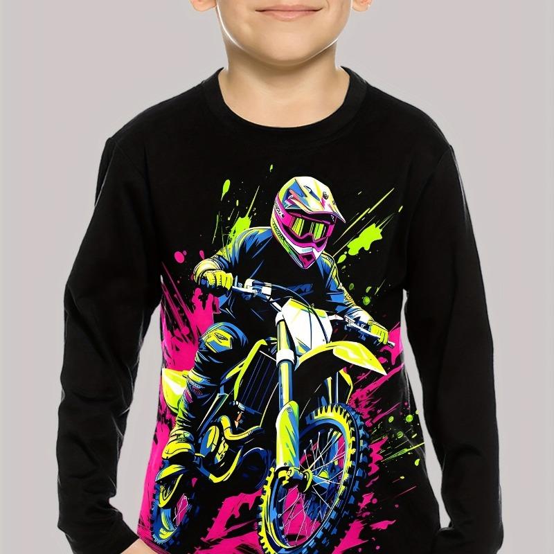 Men's Clothing Boys Tshirt Long Sleeve 3D Fashionable Dirt Bike Graphic Kids All Season Clothes Casual Daily Pullover Tops