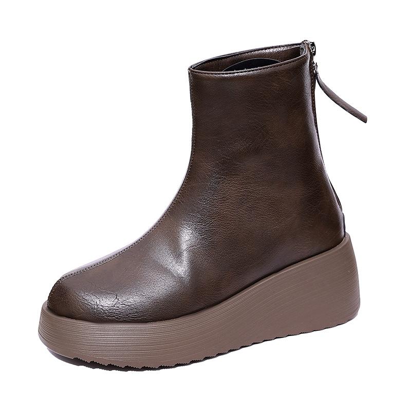 Короткие ботинки на танкетке, женские, осенне-зимние, новые, простые, на толстой подошве, теплые, модные ботинки, удобные, ботинки для мамы