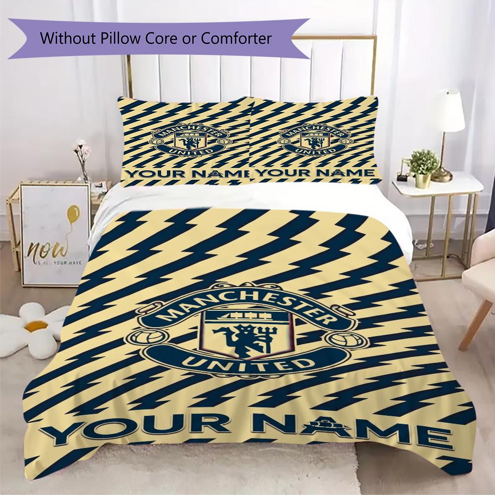 Custom Name Manchester United FC Bedding,Quilt Set Quilt Cover Pillowcase Home Birthday Gift(1 * duvet cover + 2 * pillowcase, without core)_xia