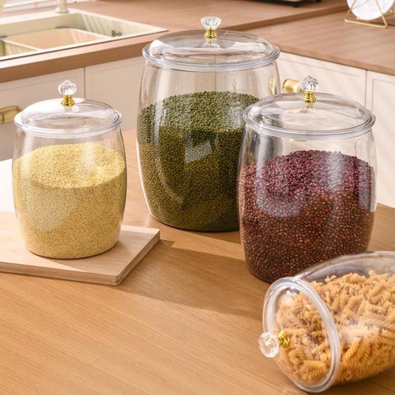 Transparent Flour Grains Storage Jar With Lid Sealed Grains Storage Box Wide Mouth Candy Cookie Jar Tea Kitchen Organizer