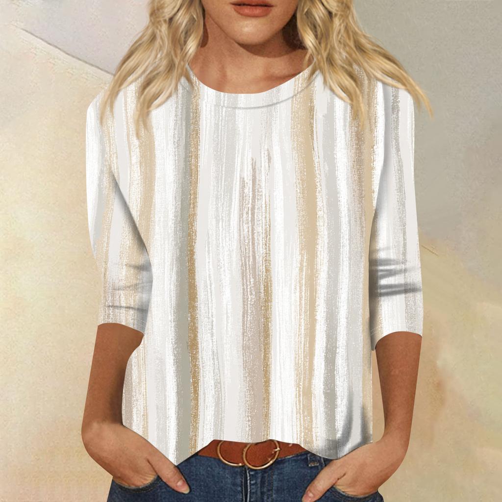 Женская модная повседневная футболка с круглым вырезом, рукавом три четверти и градиентным принтом