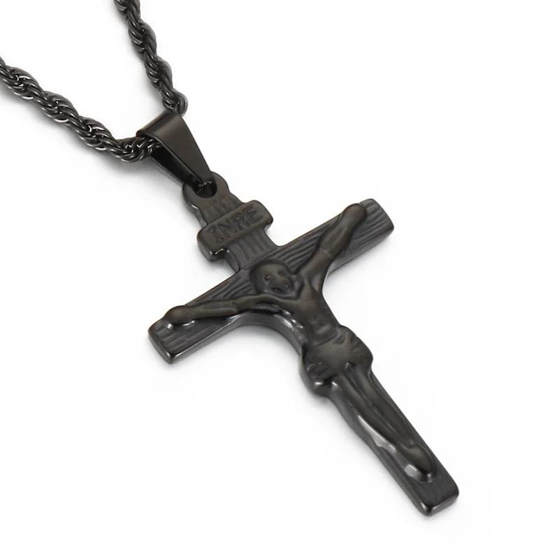 Trendy Pendant Necklaces for Men Metal Cross Stainless Steel Link Chain Accessories Irregularly Male Choker Shiny Jewelry