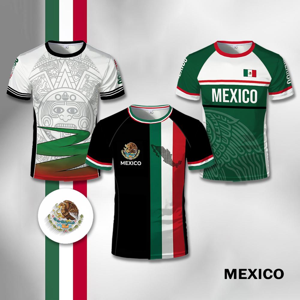 Mexican Flag Pattern 3D Printed T-shirt for Summer Outdoor Running and Fitness, Men's Retro Casual Round Neck Tops