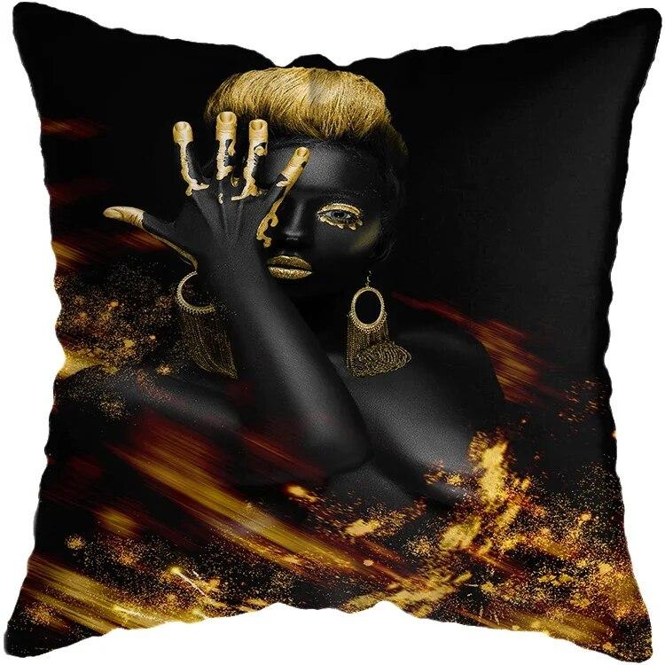Наволочка для спальни, черно-золотая африканская женская подушка для гостиной, декоративная подушка