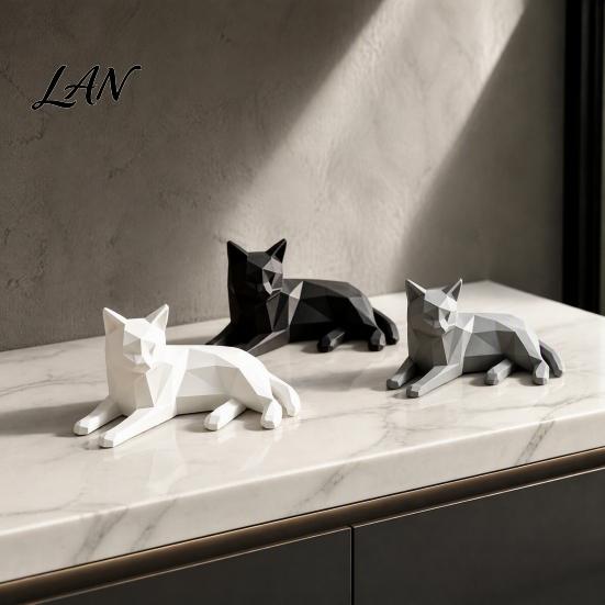 Cat Statues for Home Decor 3D Printed Geometric Figurine, Minimalist Desktop Sculpture Lovers, Figurines Nordic Style Small Animal Statue Bookshelf